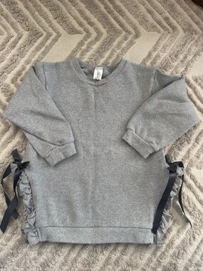Girls' Gray Ruffle Side Sweatshirt with Black Ribbon Ties